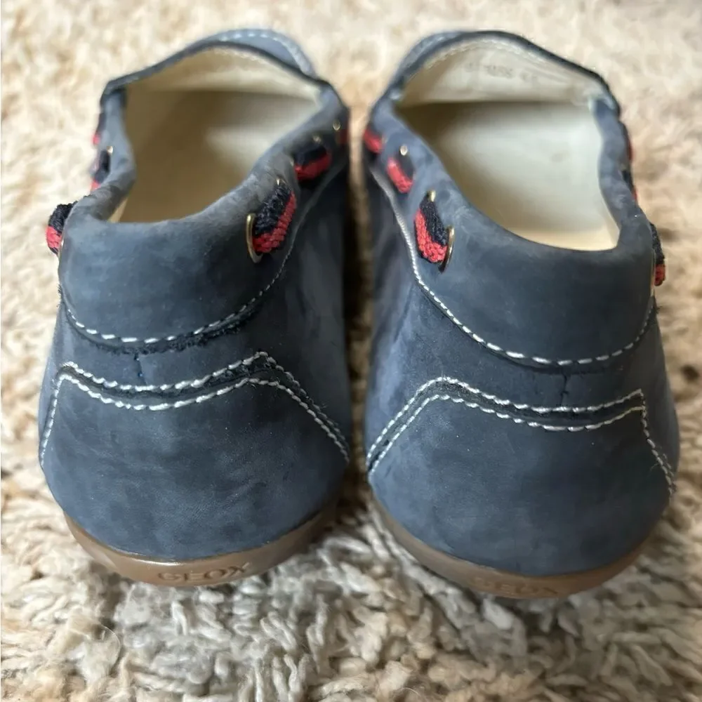 Geox EUC blue/red suede threaded detail loafers/boat shoes Size 41